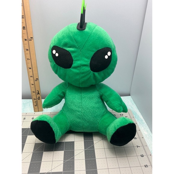 Green Alien Plush Toy with Black Mohawk Stuffed Animal Figure - Picture 1 of 6